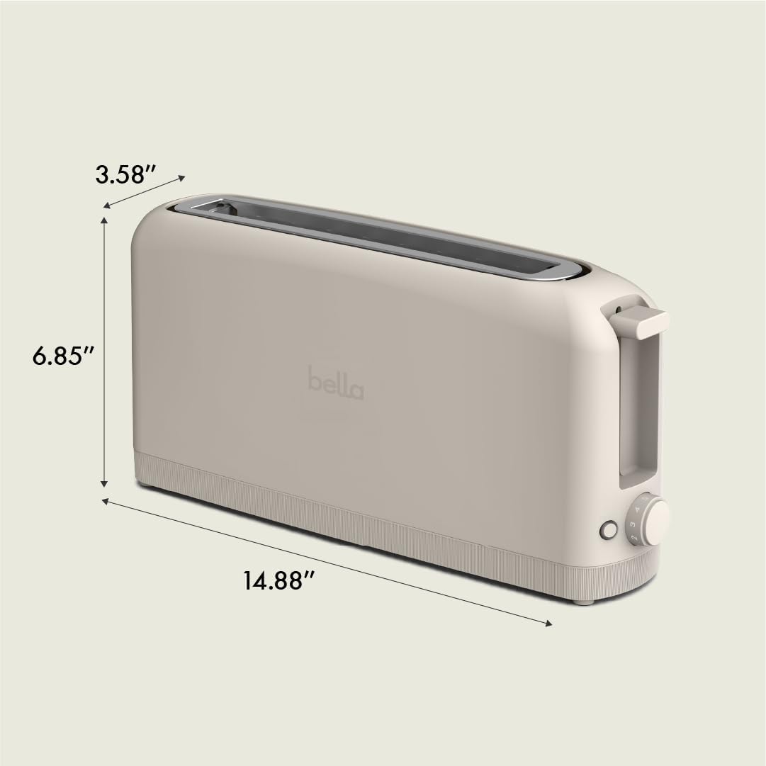 NEW bella 2 Slice Slim Toaster, Fits-anywhere™ Kitchenware, 6 Setting Shade Control with Reheat & Cancel Buttons, Removable Crumb Tray, 10” Long Slot, Anti Jam & Auto Shutoff, 900 Watt, Oatmilk