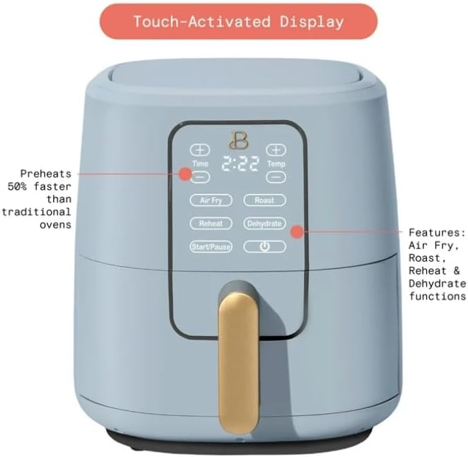 Beautiful 6 Qt Air Fryer with TurboCrisp Technology and Touch-Activated Display, 4 Preset Functions Air fry, Roast, Reheat & Dehydrate, White Icing by Drew Barrymore (Cornflower Blue)