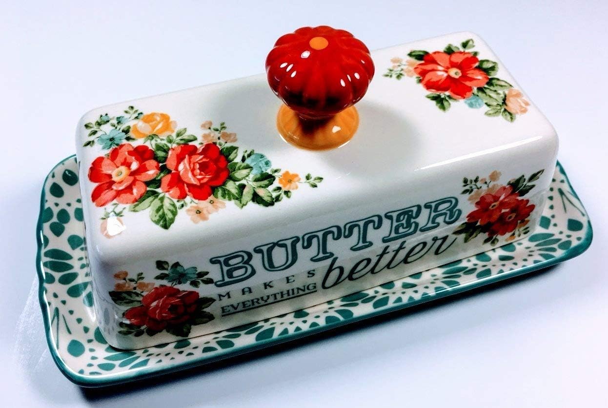 NEW The Pioneer Woman Vintage Floral Butter Dish Stoneware
