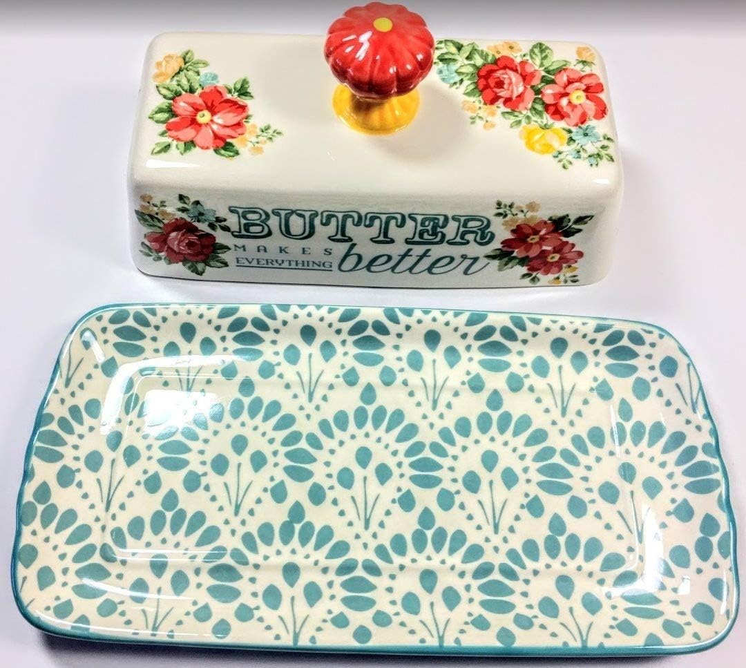 NEW The Pioneer Woman Vintage Floral Butter Dish Stoneware