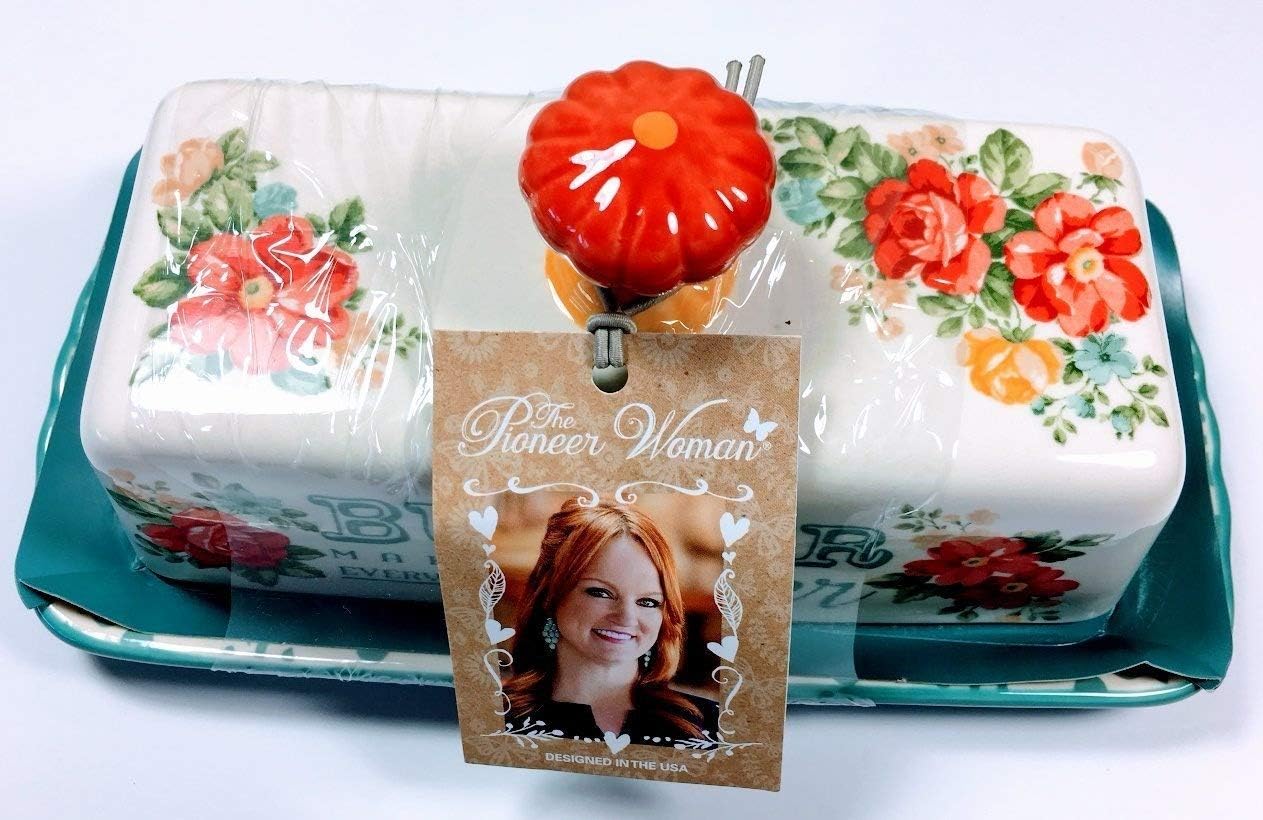 NEW The Pioneer Woman Vintage Floral Butter Dish Stoneware