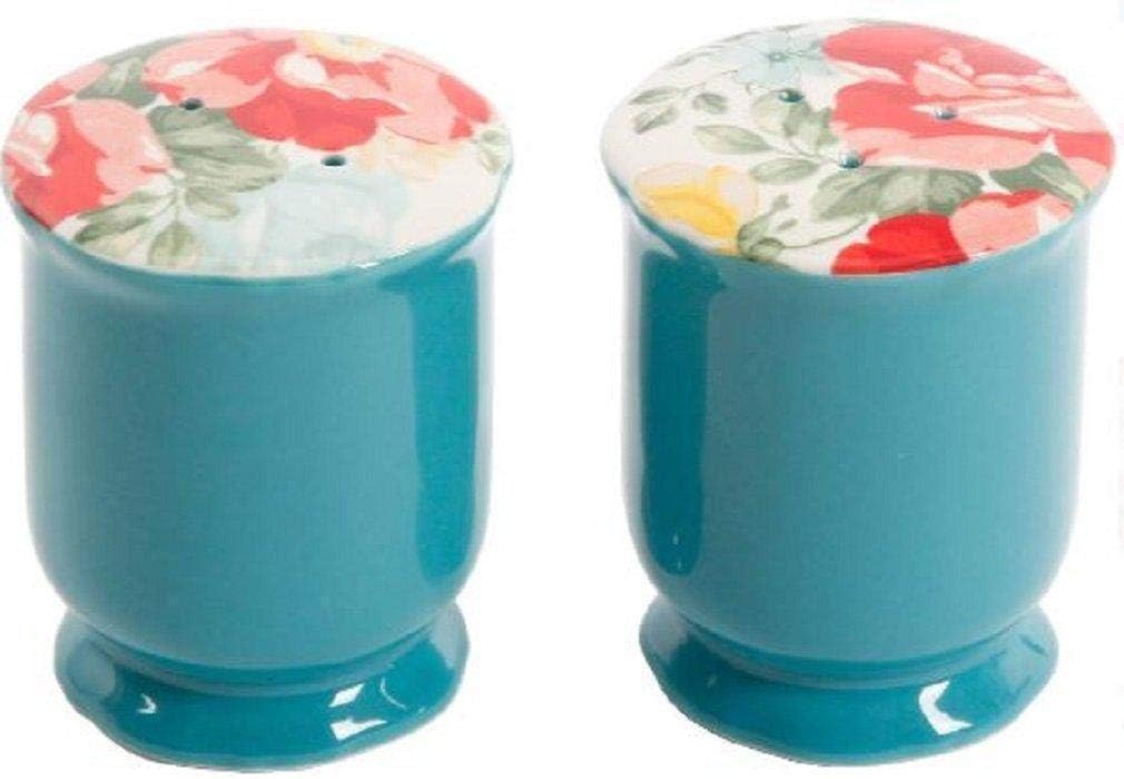 The Pioneer Woman Vintage Floral Ceramic Salt and Pepper Shaker Set,red, white, green