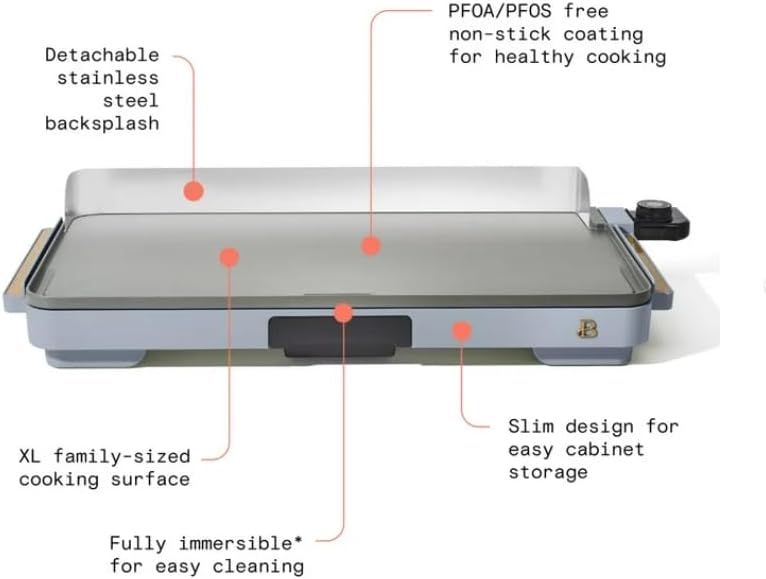 NEW Beautiful XL Electric Griddle 12" x 22"- Non-Stick, Cornflower Blue by Drew Barrymore
