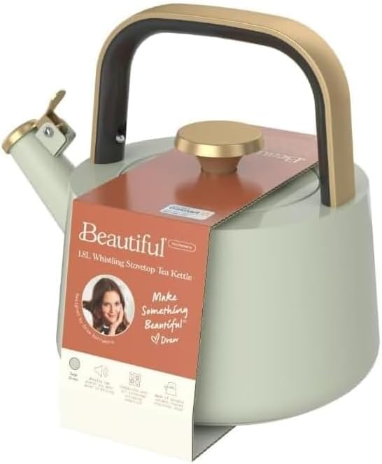 NEW Beautiful 1.8L Ceramic Non-Stick Stovetop Tea Kettle, Sage Green by Drew Barrymore