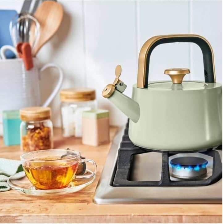 NEW Beautiful 1.8L Ceramic Non-Stick Stovetop Tea Kettle, Sage Green by Drew Barrymore