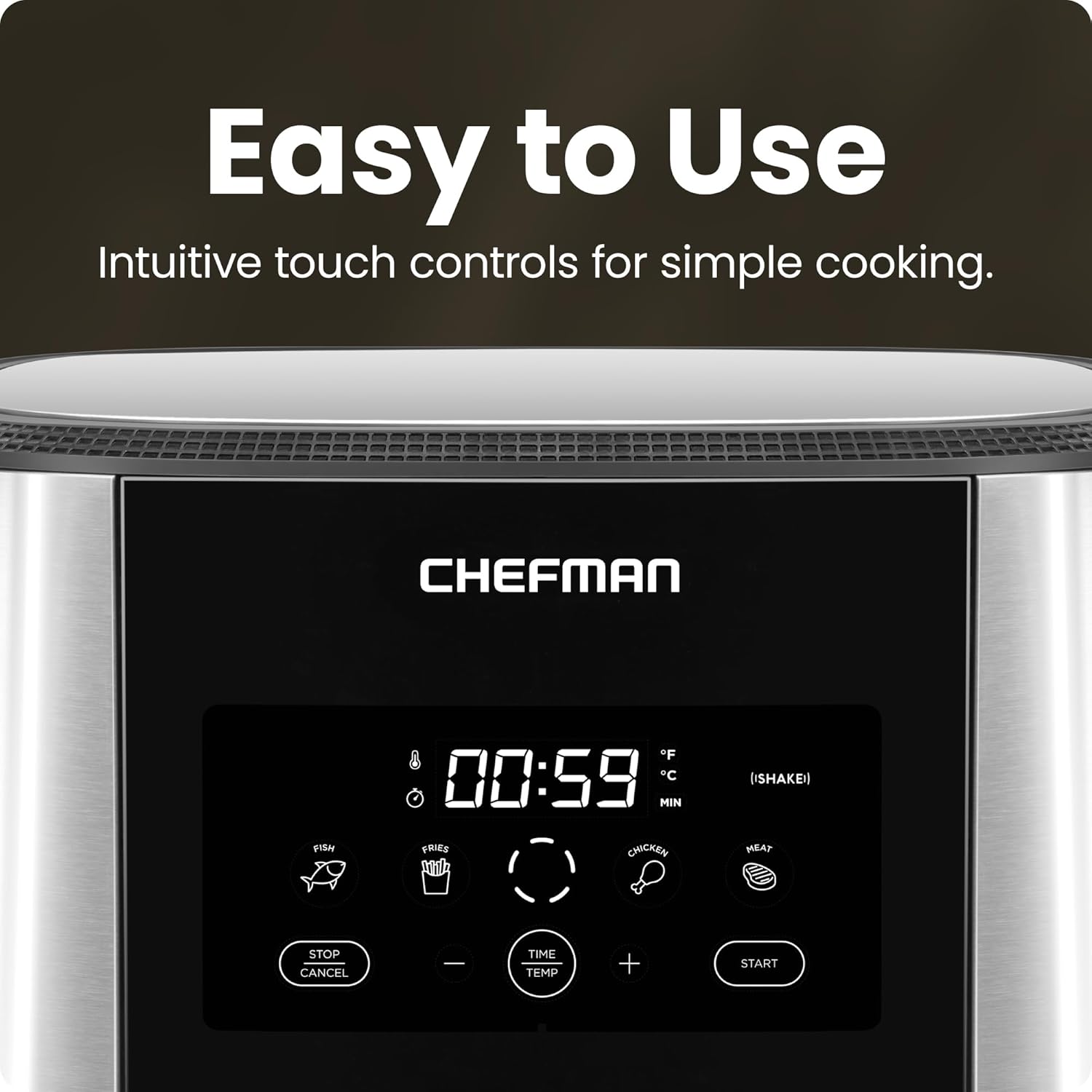 NEW Chefman TurboFry® Touch Air Fryer, XL 8-Qt Family Size, One-Touch Digital Control Presets, French Fries, Chicken, Meat, Fish, Nonstick Dishwasher-Safe Parts, Automatic Shutoff, Stainless Steel