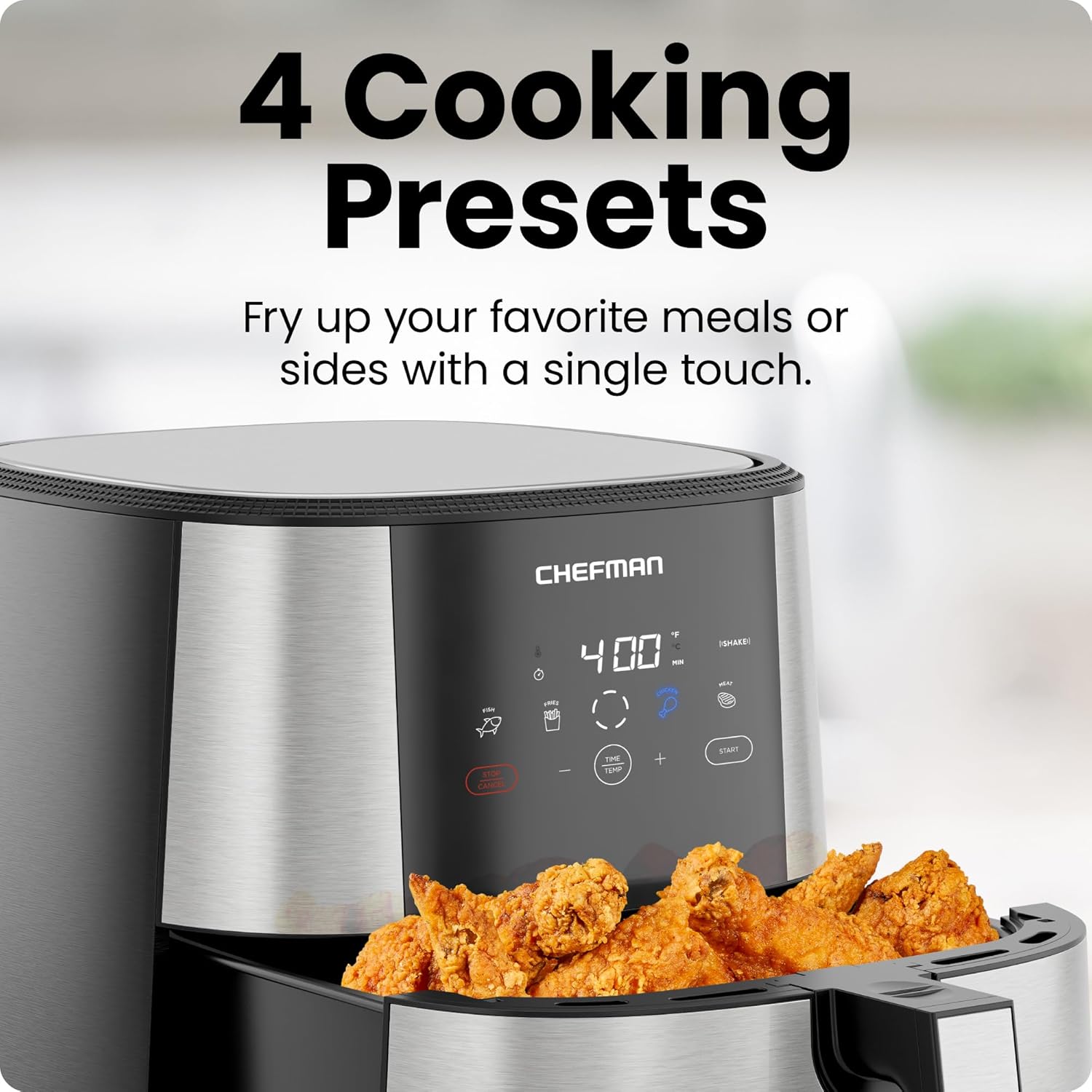 NEW Chefman TurboFry® Touch Air Fryer, XL 8-Qt Family Size, One-Touch Digital Control Presets, French Fries, Chicken, Meat, Fish, Nonstick Dishwasher-Safe Parts, Automatic Shutoff, Stainless Steel