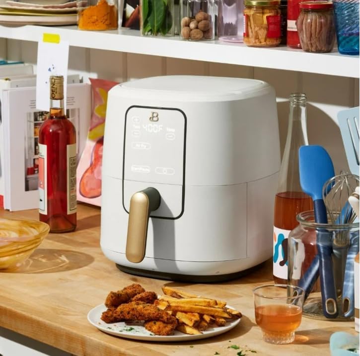NEW Beautiful 6 Qt Air Fryer with TurboCrisp Technology and Touch-Activated Display, 4 Preset Functions Air fry, Roast, Reheat & Dehydrate, White Icing by Drew Barrymore (White Icing)