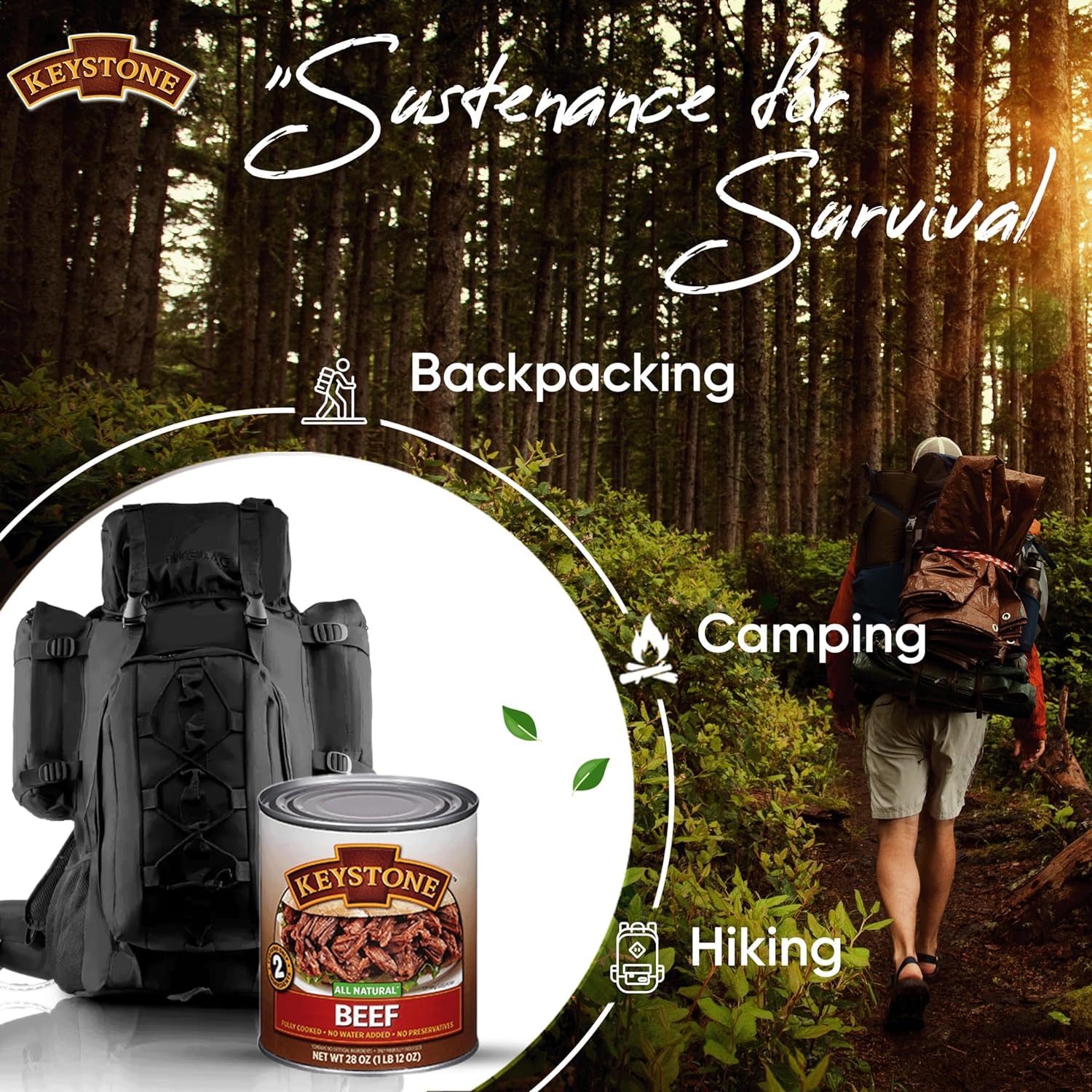 Keystone Meats All Natural Canned Beef 28 Oz Long Shelf Life Emergency Food For Camping Canned Meat Fully Cooked Ready to Eat | Gluten Free Pack of 12