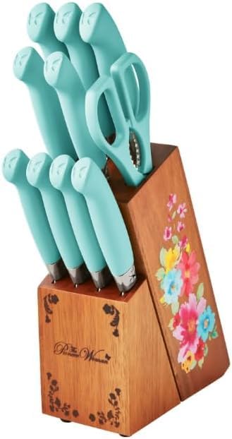 11-Piece Stainless Steel Knife Block Set, Teal