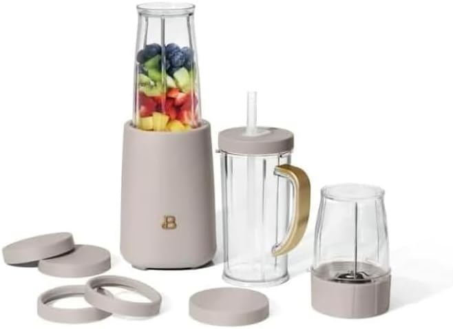 NEW GenericBeautiful Personal Blender Set with 12 Pieces, 240 W, 13.5 oz Blending Cup, 16 oz To-Go Travel cup & 6 oz Grinding Cup, BPA-free & Powerful 285 Peak Watt Motor by Drew Barrymore (Porcini Taupe)