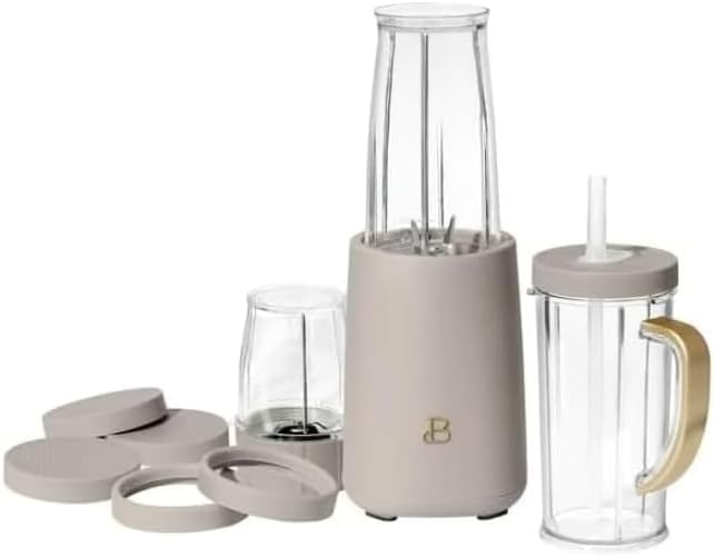 NEW GenericBeautiful Personal Blender Set with 12 Pieces, 240 W, 13.5 oz Blending Cup, 16 oz To-Go Travel cup & 6 oz Grinding Cup, BPA-free & Powerful 285 Peak Watt Motor by Drew Barrymore (Porcini Taupe)