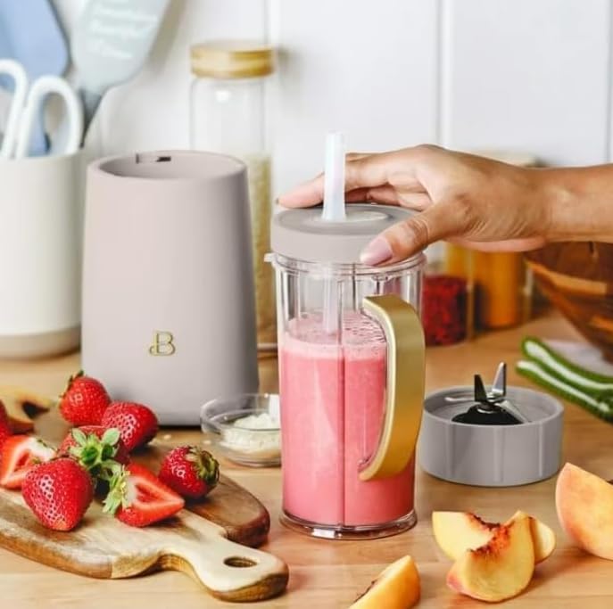 NEW GenericBeautiful Personal Blender Set with 12 Pieces, 240 W, 13.5 oz Blending Cup, 16 oz To-Go Travel cup & 6 oz Grinding Cup, BPA-free & Powerful 285 Peak Watt Motor by Drew Barrymore (Porcini Taupe)