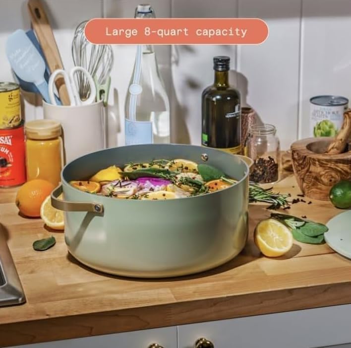 NEW Beautiful 8 Quart Stock Pot, Sage Green by Drew Barrymore