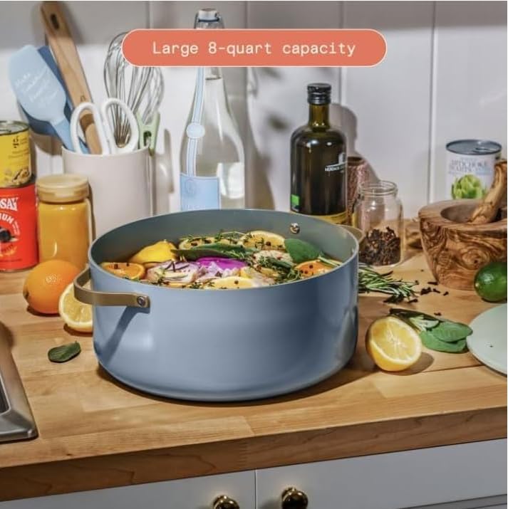 NEW Beautiful 8 Quart Stock Pot, Cornflower Blue by Drew Barrymore