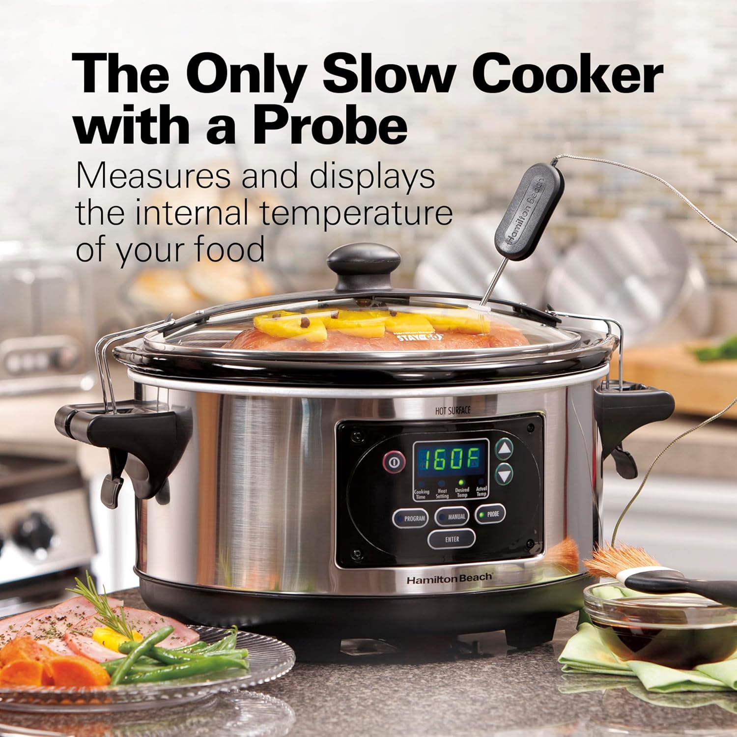 NEW Hamilton Beach Portable 6 Quart Digital Programmable Slow Cooker Lock, Dishwasher Safe Crock & Lid, Set & Forget, Stainless Steel