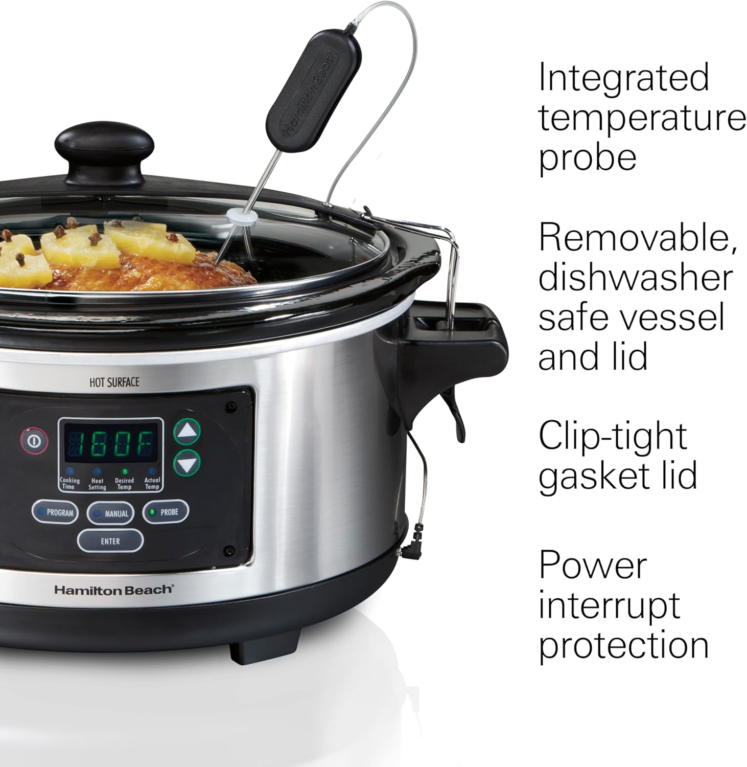 NEW Hamilton Beach Portable 6 Quart Digital Programmable Slow Cooker Lock, Dishwasher Safe Crock & Lid, Set & Forget, Stainless Steel