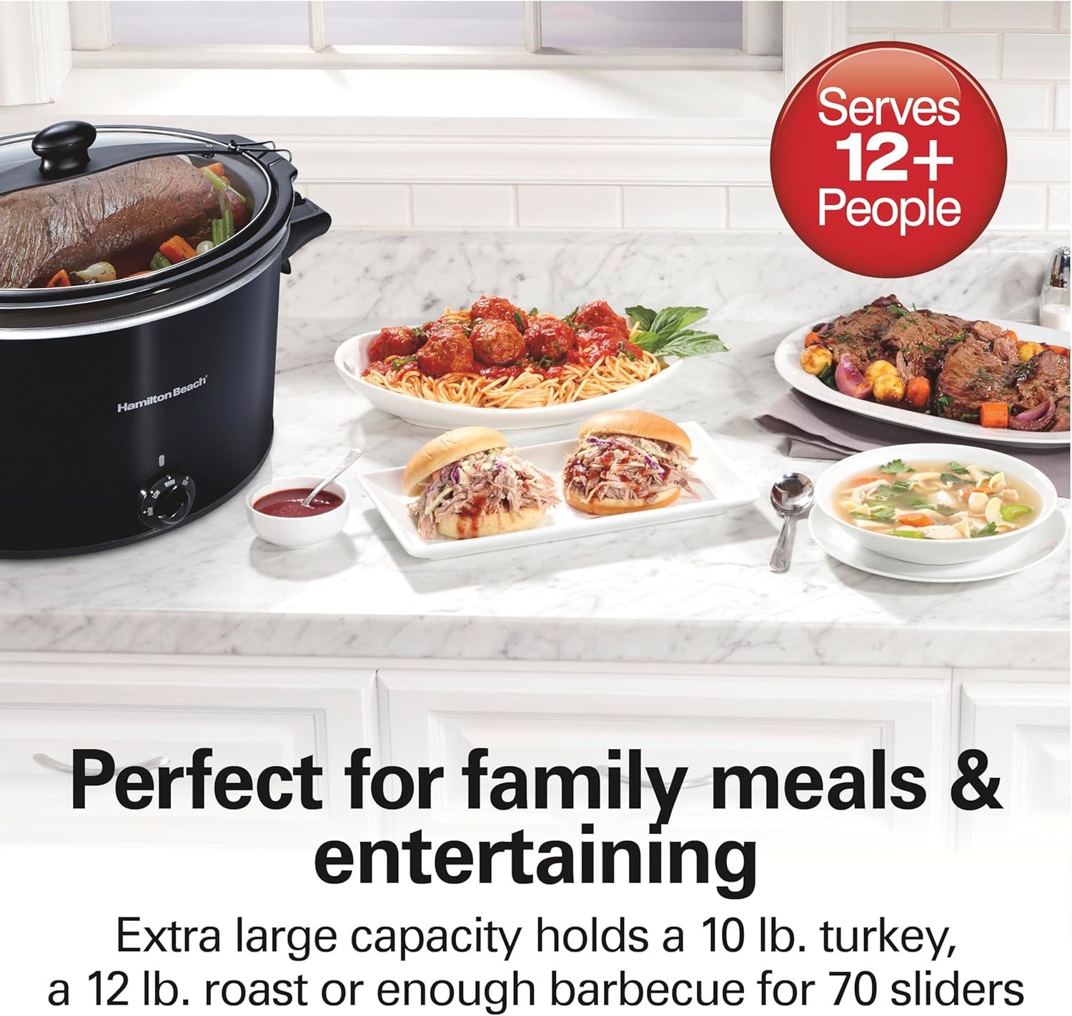 NEW Hamilton Beach Slow Cooker, Extra Large 10 Quart, Stay or Go Portable With Lid Lock, Dishwasher Safe Crock, Black (33195)