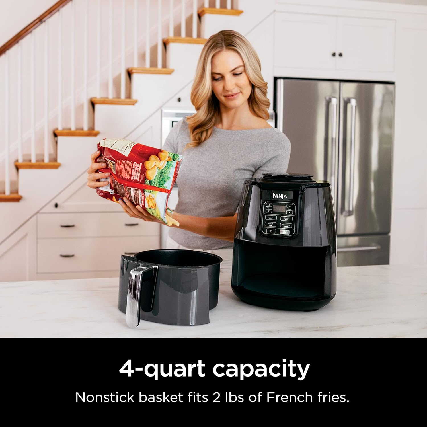  NEW Ninja Air Fryer, Roast, Bake, Air Fry, Roast, Broil, Reheats, & Dehydrates, 4-in-1, Fries, Frozen Food, Veggies, and Juicy Meat, Less Oil, Easy Meals,... Style:4 QT