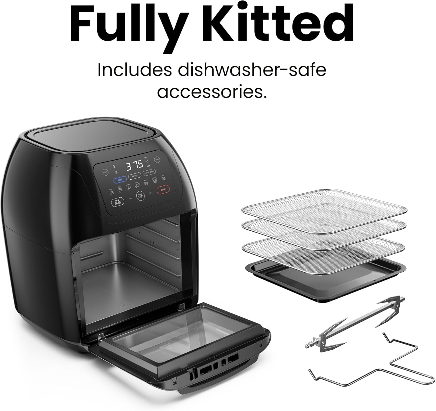NEW CHEFMAN Multifunctional Digital Air Fryer+ Rotisserie, Dehydrator, Convection Oven, 17 Touch Screen Presets Fry, Roast, Dehydrate, Bake, XL 10L Family Size, Auto Shutoff, Large Easy-View Window, Black