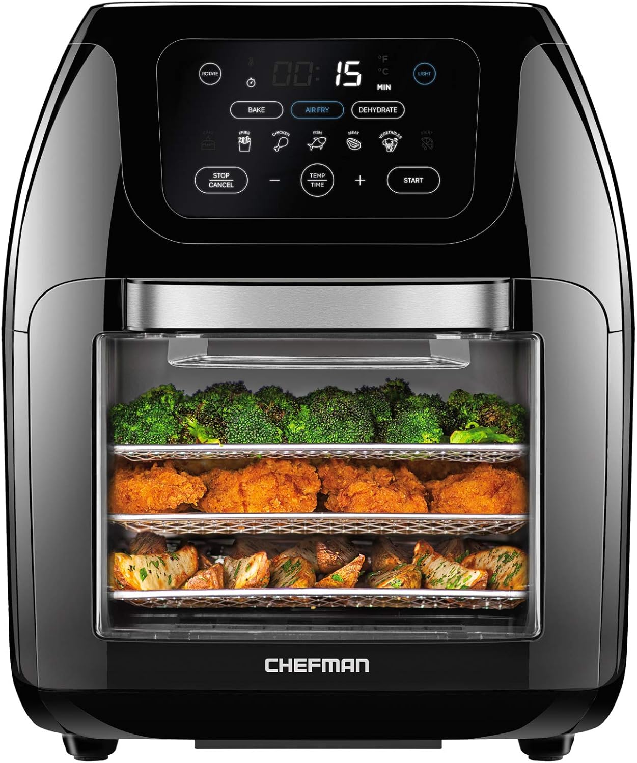NEW CHEFMAN Multifunctional Digital Air Fryer+ Rotisserie, Dehydrator, Convection Oven, 17 Touch Screen Presets Fry, Roast, Dehydrate, Bake, XL 10L Family Size, Auto Shutoff, Large Easy-View Window, Black