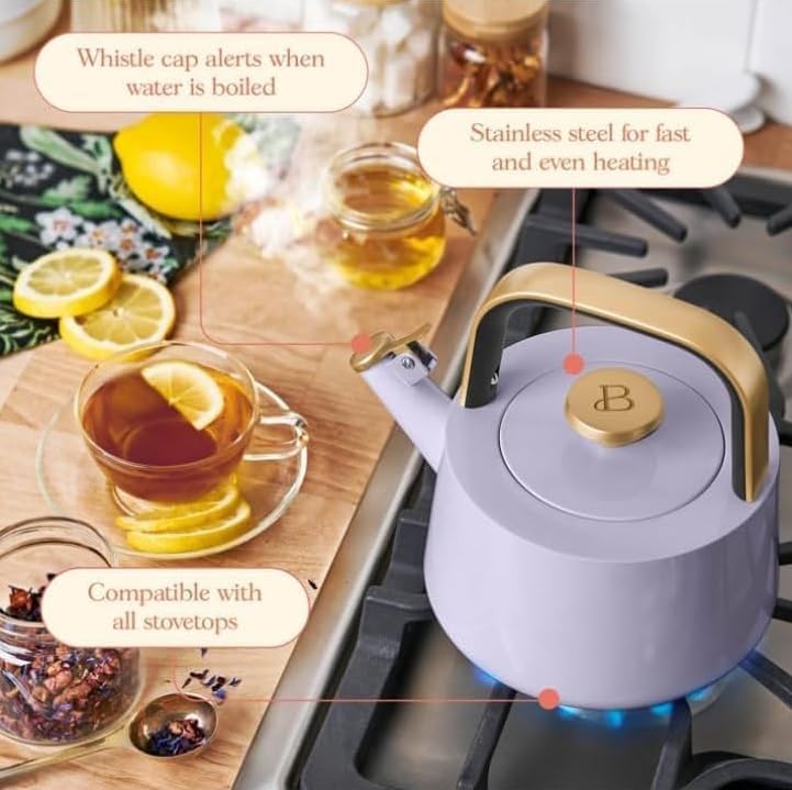 NEW Beautiful 1.8L Ceramic Non-Stick Stovetop Tea Kettle, Lavender by Drew Barrymore