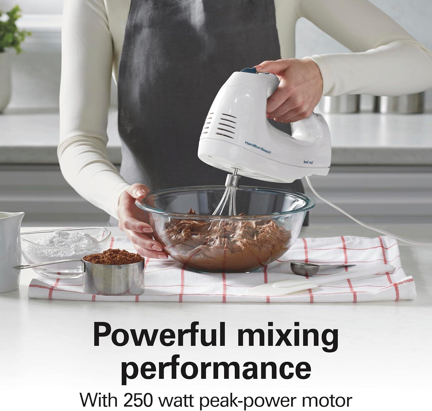 NEW Hamilton Beach 6-Speed Electric Hand Mixer with Whisk, Traditional Beaters, Snap-On Storage Case, 250 Watts, White
