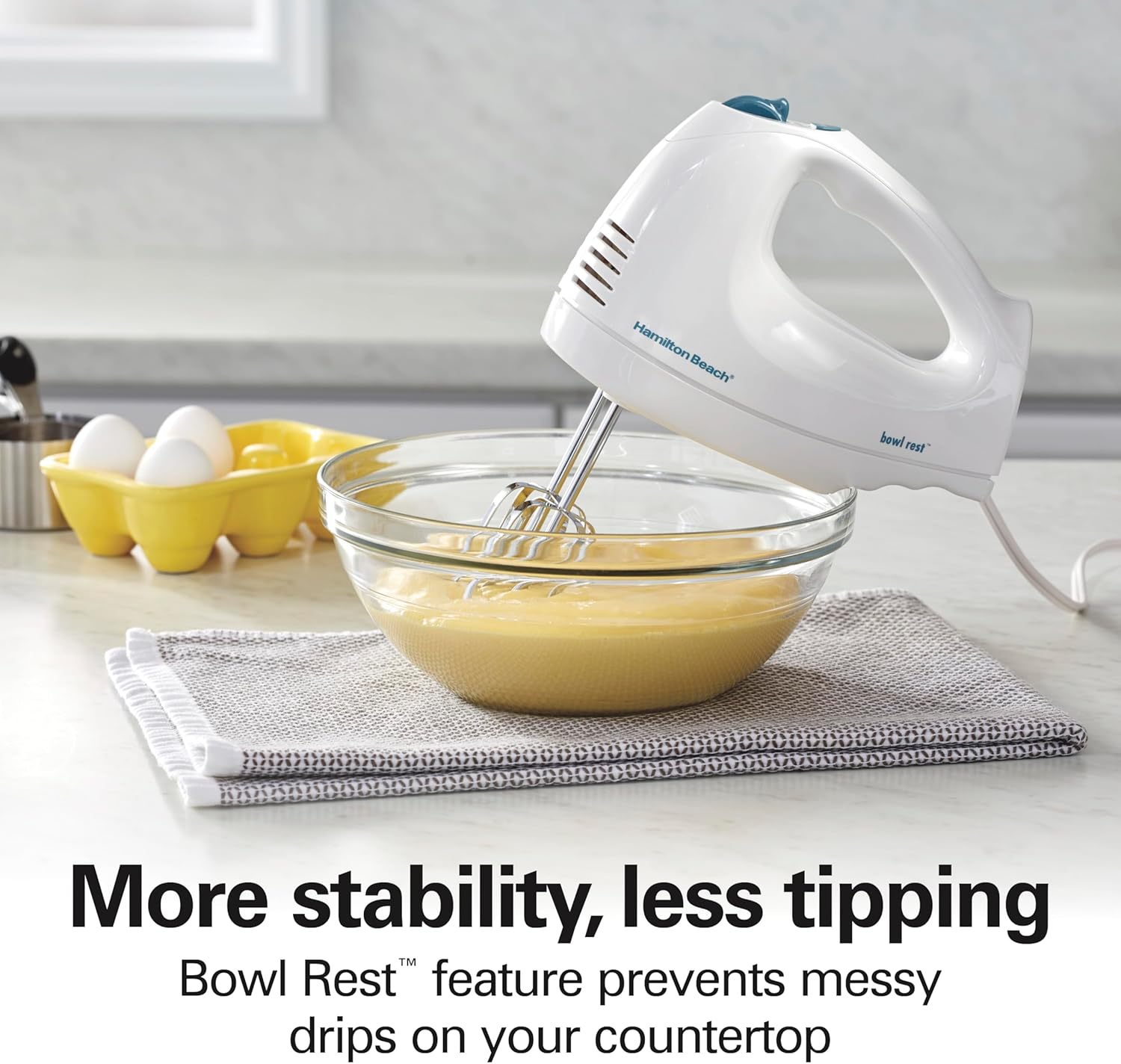 NEW Hamilton Beach 6-Speed Electric Hand Mixer with Whisk, Traditional Beaters, Snap-On Storage Case, 250 Watts, White