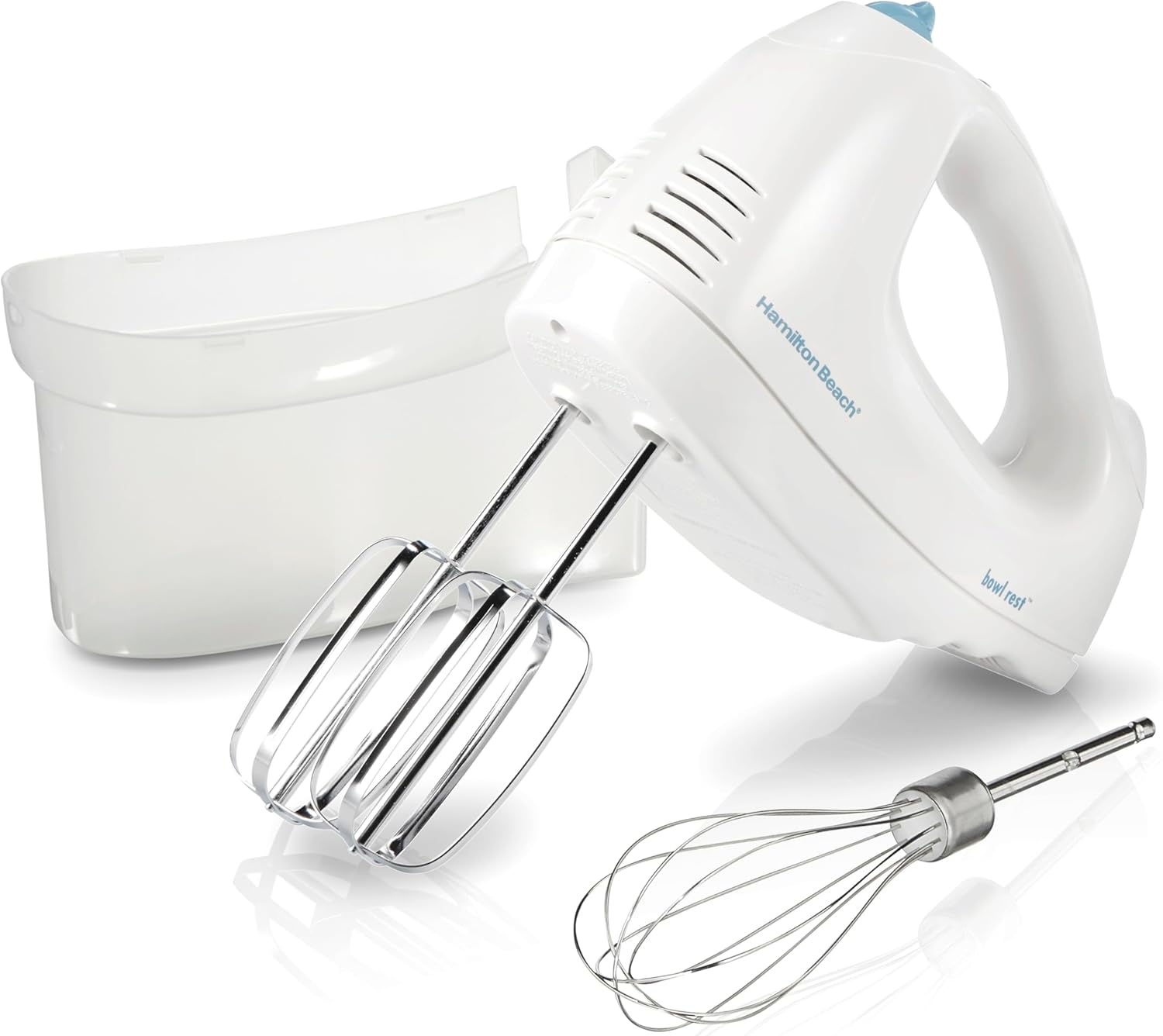 NEW Hamilton Beach 6-Speed Electric Hand Mixer with Whisk, Traditional Beaters, Snap-On Storage Case, 250 Watts, White