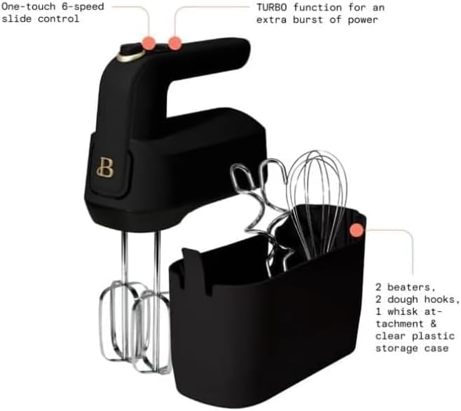 NEW Beautiful 6-Speed Electric Hand Mixer, Black Sesame by Drew Barrymore