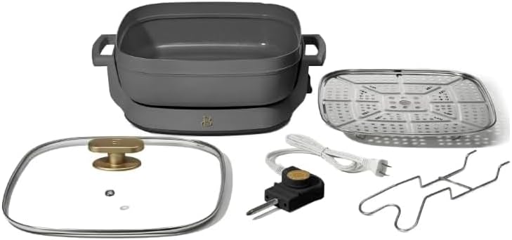 NEW Beautiful 5 in 1 Electric Skillet - Expandable up to 7 Qt with Glass Lid, Oyster Gray by Drew Barrymore