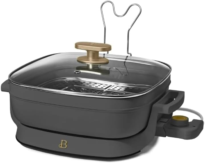 NEW Beautiful 5 in 1 Electric Skillet - Expandable up to 7 Qt with Glass Lid, Oyster Gray by Drew Barrymore
