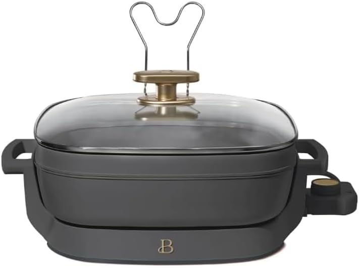 NEW Beautiful 5 in 1 Electric Skillet - Expandable up to 7 Qt with Glass Lid, Oyster Gray by Drew Barrymore
