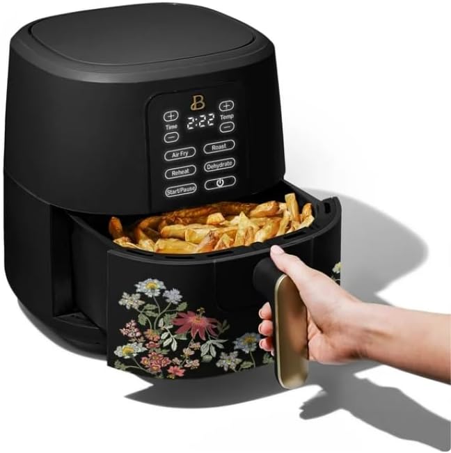 NEW Beautiful 6 Qt Air Fryer with TurboCrisp Technology and Touch-Activated Display, Wildflower by Drew Barrymore, Black