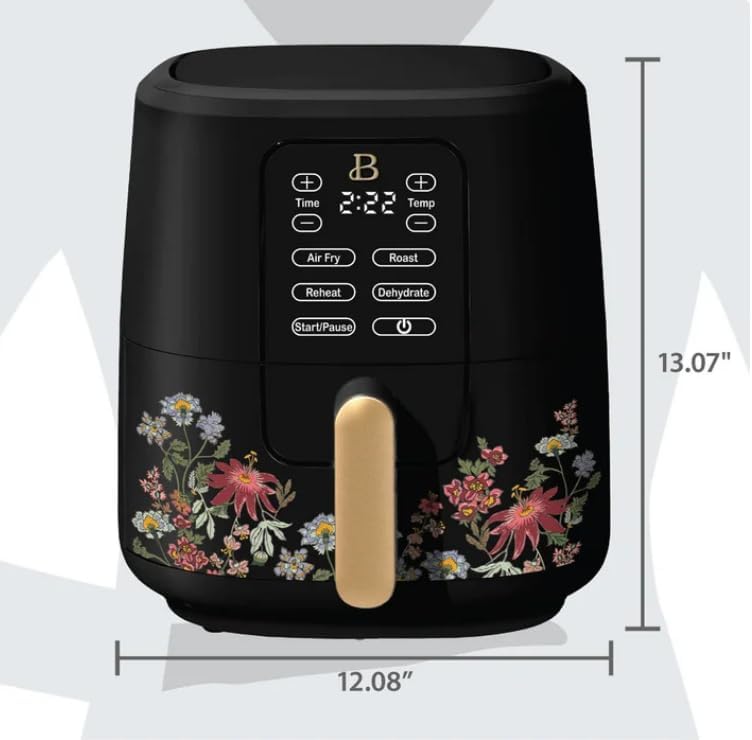 NEW Beautiful 6 Qt Air Fryer with TurboCrisp Technology and Touch-Activated Display, Wildflower by Drew Barrymore, Black