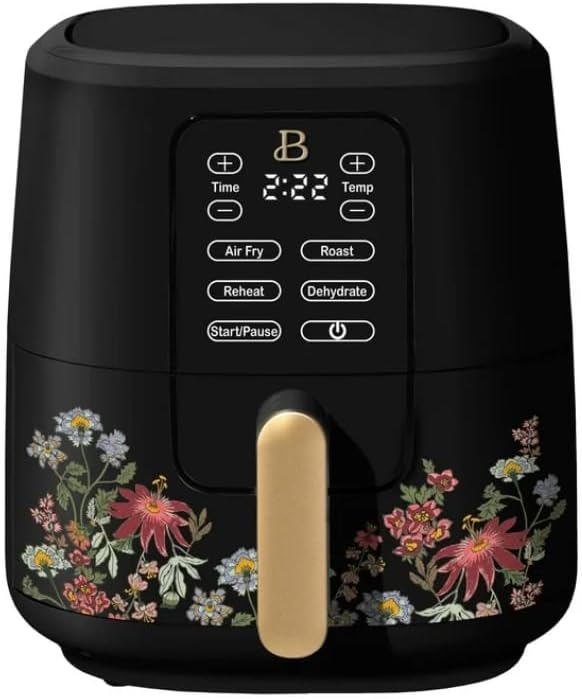 NEW Beautiful 6 Qt Air Fryer with TurboCrisp Technology and Touch-Activated Display, Wildflower by Drew Barrymore, Black