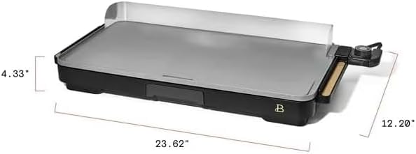 NEW Beautiful XL Electric Griddle 12"" x 22""- PFOA/PFOS-Free Non-Stick Coating, Premium Quantum2, Removable heat control by Drew Barrymore (Black Sesame)