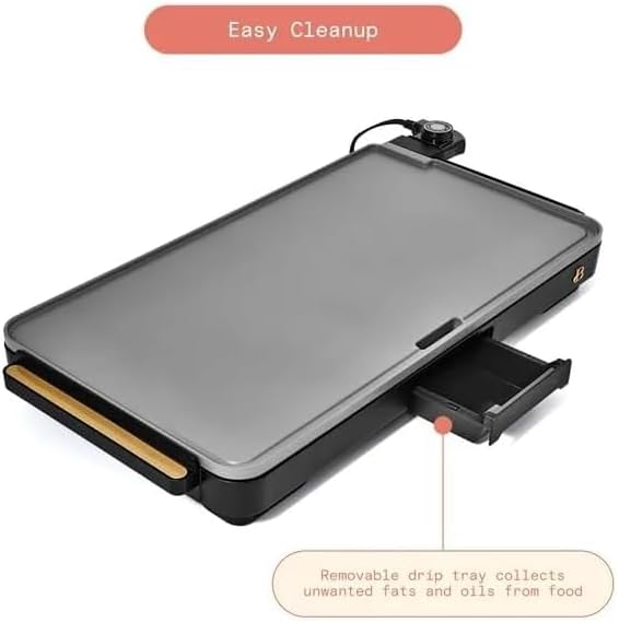 NEW Beautiful XL Electric Griddle 12"" x 22""- PFOA/PFOS-Free Non-Stick Coating, Premium Quantum2, Removable heat control by Drew Barrymore (Black Sesame)