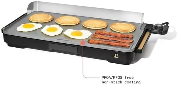 NEW Beautiful XL Electric Griddle 12"" x 22""- PFOA/PFOS-Free Non-Stick Coating, Premium Quantum2, Removable heat control by Drew Barrymore (Black Sesame)