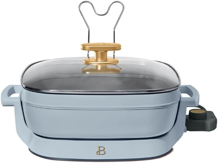 Beautiful 5 in 1 Electric Skillet, Expandable up to 7 Qt with Glass Lid, Cornflower Blue by Drew Barrymore.