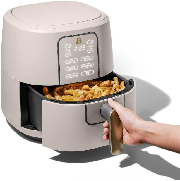 Beautiful 6 Qt Air Fryer with TurboCrisp Technology and Touch-Activated Display, 4 Preset Functions Air fry, Roast, Reheat & Dehydrate, White Icing by Drew Barrymore (Porcini Taupe)