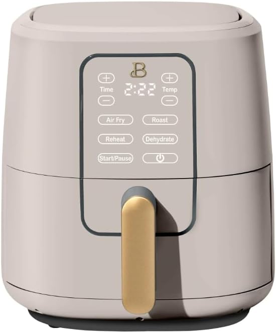 Beautiful 6 Qt Air Fryer with TurboCrisp Technology and Touch-Activated Display, 4 Preset Functions Air fry, Roast, Reheat & Dehydrate, White Icing by Drew Barrymore (Porcini Taupe)