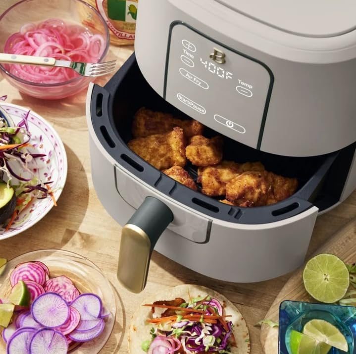 Beautiful 6 Qt Air Fryer with TurboCrisp Technology and Touch-Activated Display, 4 Preset Functions Air fry, Roast, Reheat & Dehydrate, White Icing by Drew Barrymore (Porcini Taupe)