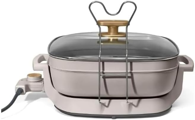 Beautiful 5 in 1 Electric Skillet - Expandable up to 7 Qt with Glass Lid, Porcini Taupe by Drew Barrymore