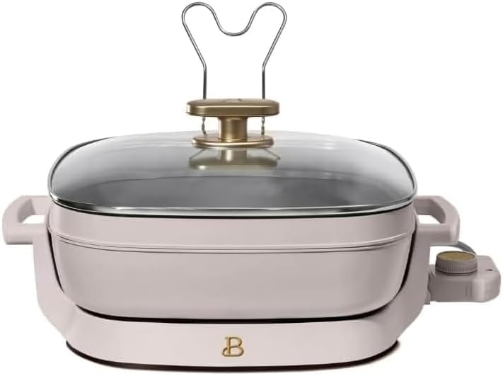 Beautiful 5 in 1 Electric Skillet - Expandable up to 7 Qt with Glass Lid, Porcini Taupe by Drew Barrymore