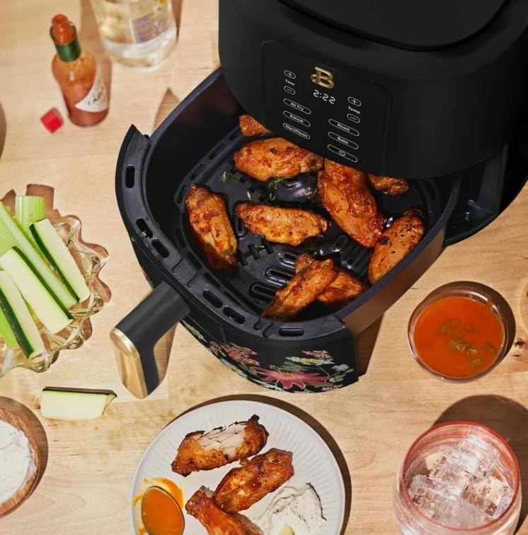 Beautiful 3 Qt Air Fryer with TurboCrisp Technology, Wildflower by Drew Barrymore, Black