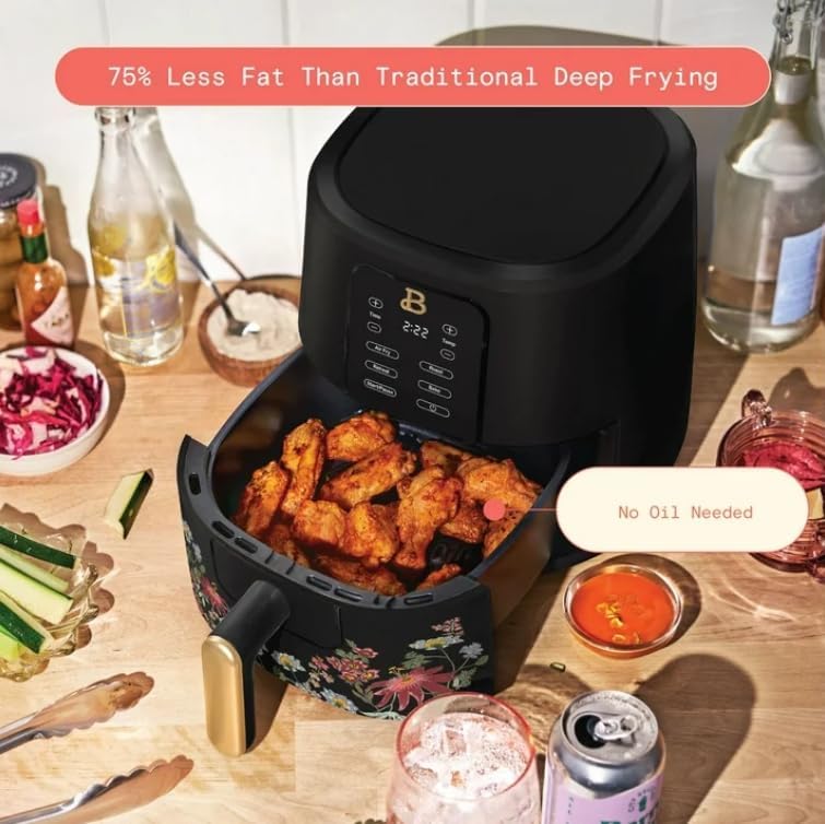Beautiful 3 Qt Air Fryer with TurboCrisp Technology, Wildflower by Drew Barrymore, Black