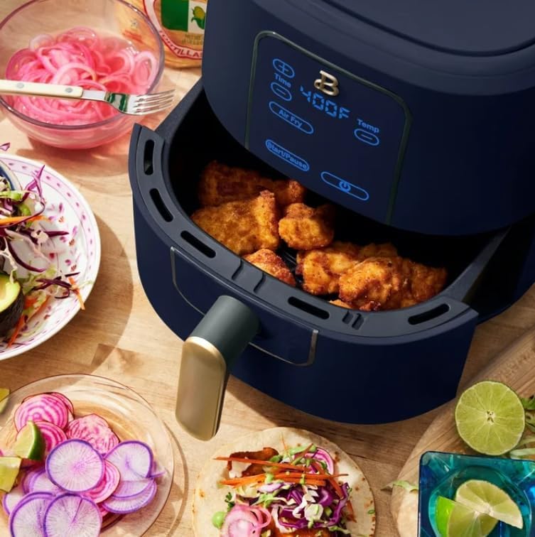 NEW Beautiful 6 Qt Air Fryer with TurboCrisp Technology and Touch-Activated Display, Starry Night by Drew Barrymore, Blue