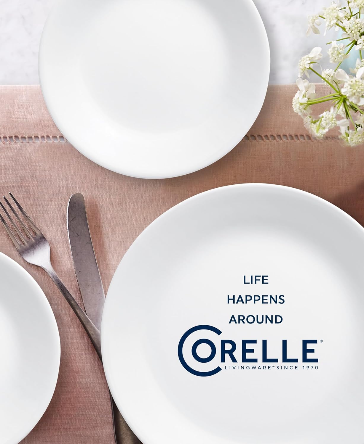 NEW Corelle Vitrelle 18-Piece Service for 6 Dinnerware Set, Triple Layer Glass and Chip Resistant, Lightweight Round Plates and Bowls Set, Winter Frost White