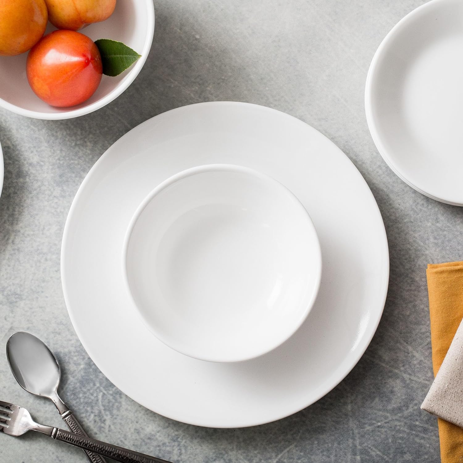 NEW Corelle Vitrelle 18-Piece Service for 6 Dinnerware Set, Triple Layer Glass and Chip Resistant, Lightweight Round Plates and Bowls Set, Winter Frost White